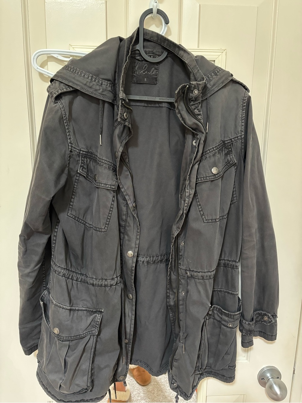 Aritzia Women's Hooded Utility Jacket - Charcoal Gray